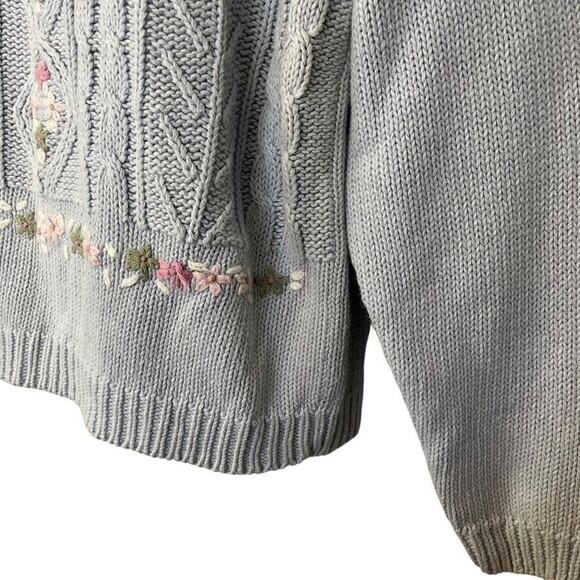 Shenanigans Womens Pastel Blue Vintage Embroidered Cable Knit Chunky Sweater M - Picture 8 of 16